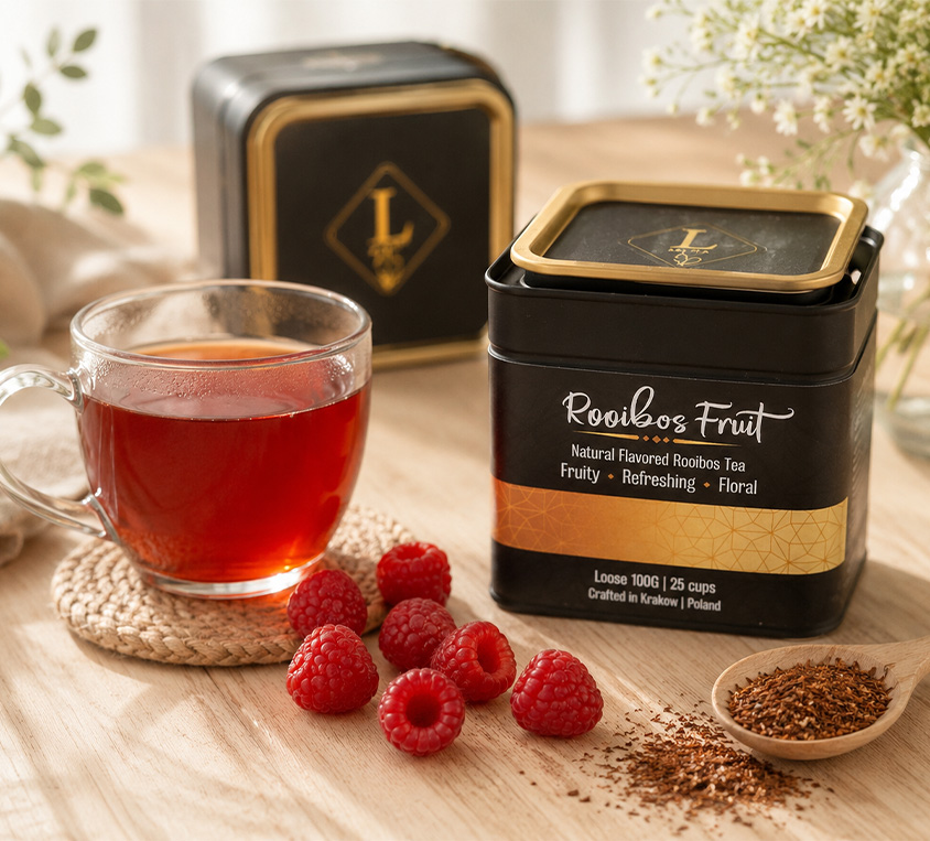 Rooibos Fruit Leo Tea w prezentowej metalowej puszce
